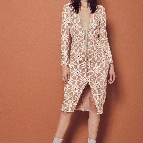 For Love and Lemons Metz Midi Dress Cream Tan Small - Picture 3 of 16
